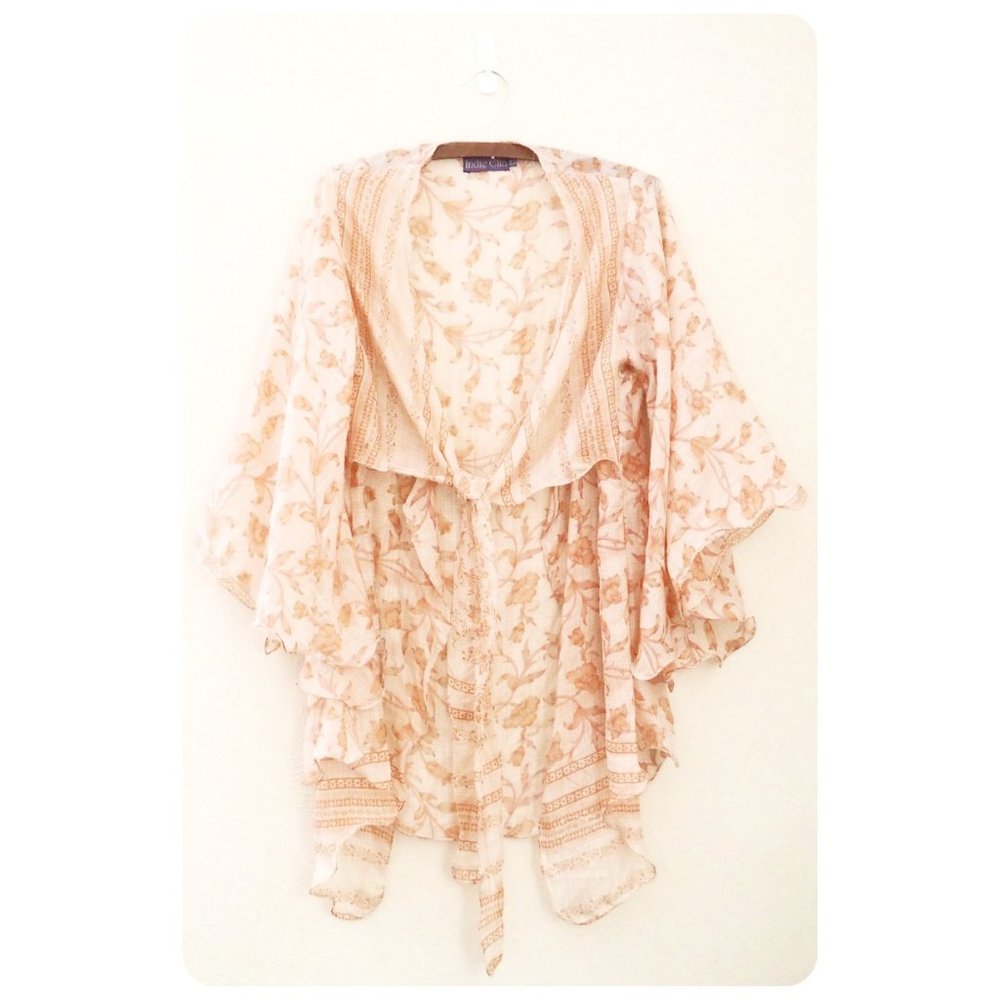 Women's Pink and Cream Silk Floral Kimono Cover-Up